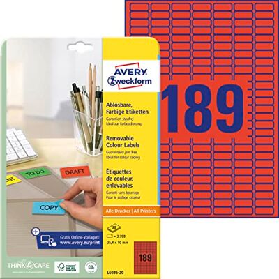 Avery L6036-20 Červené samolepicí štítky - štítek Avery L6036-20 Červené samolepicí štítky - štítek