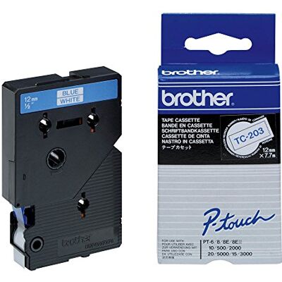 Brother TC203 kazeta na popisovací pásky 7. 7 m x 12 mm bílá/modrá pro P-touch 8e 500 II 2000 3000 5000 Brother TC203 kazeta na popisovací pásky 7. 7 m x 12 mm bílá/modrá pro P-touch 8e 500 II 2000 3000 5000