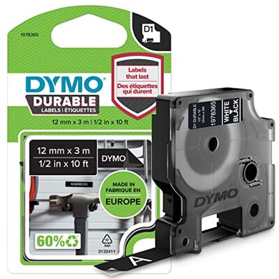 Dymo Originální vysoce výkonná páska na etikety D1 bílá na černé 12 mm x 3 m permanentní vinylová páska pro popisovací přístroj LabelManager Dymo Originální vysoce výkonná páska na etikety D1 bílá na černé 12 mm x 3 m permanentní vinylová páska pro popisovací přístroj LabelManager