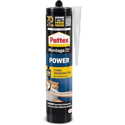 Pattex Montážní lepidlo Power, stavební lepidlo se silnou počáteční Max. 150 kg/m² počáteční přilnavost, pro savé podklady, lze natřít, odolné vůči teplotám -20 °C až +70 °C Pattex Montážní lepidlo Power, stavební lepidlo se silnou počáteční Max. 150 kg/m² počáteční přilnavost, pro savé podklady, lze natřít, odolné vůči teplotám -20 °C až +70 °C