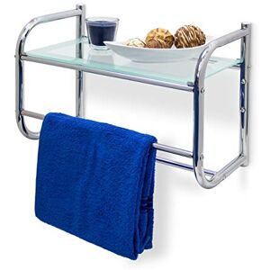 Relaxdays Nástěnný regál z ušlechtilé oceli, v × š × h: cca 34 × 45 × 23 cm, koupelnový regál s držákem na ručníky a skleněnou policí, držák na ručníky se 2 tyčemi na ručníky pro montáž na stěnu, také Relaxdays Nástěnný regál z ušlechtilé oceli, v × š × h: cca 34 × 45 × 23 cm, koupelnový regál s držákem na ručníky a skleněnou policí, držák na ručníky se 2 tyčemi na ručníky pro montáž na stěnu, také