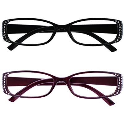 OPULIZE Die Lesebrille Unternehmen Schwarz & Schwarz Lila Diamonte Stil Leser Wert 2er-Pack Frauen Damen RR93-15 OPULIZE Die Lesebrille Unternehmen Schwarz & Schwarz Lila Diamonte Stil Leser Wert 2er-Pack Frauen Damen RR93-15