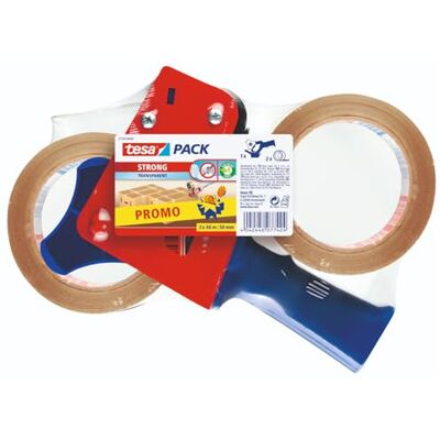 tesa pack Strong balicí páska sada 2 x lepicí pásky z PVC Odvíječ pro balicí pásky a 2 role transparentní balicí lepicí páska, 66 m x 50 mm pevná balicí páska pro těžké balíky tesa pack Strong balicí páska sada 2 x lepicí pásky z PVC Odvíječ pro balicí pásky a 2 role transparentní balicí lepicí páska, 66 m x 50 mm pevná balicí páska pro těžké balíky