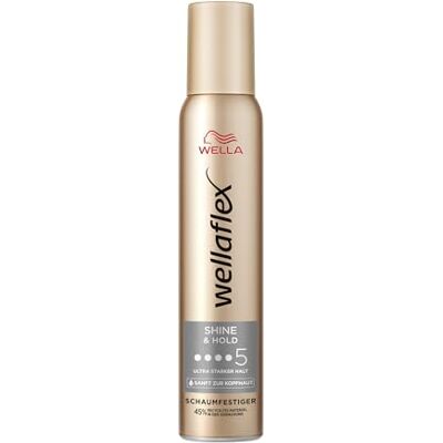 Wella flex pěnové tužidlo Shine & Hold Pěna na vlasy pro 24h silné držení bez slepení šetrná k pokožce hlavy, formule bez silikonu pro větší lesk vlasů s UV ochranou stupeň fixace 5 200 ml Wella flex pěnové tužidlo Shine & Hold Pěna na vlasy pro 24h silné držení bez slepení šetrná k pokožce hlavy, formule bez silikonu pro větší lesk vlasů s UV ochranou stupeň fixace 5 200 ml