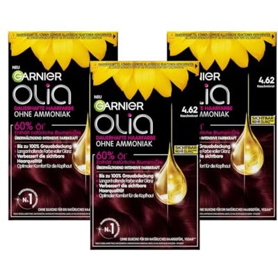 Garnier Olia Trvalá barva na vlasy 4. 62 kašmírová červená, bez čpavku, permanentní barvení, až 100% zakrytí šedin, dlouhotrvající zářivá barva až 8 týdnů, intenzivní lesk a péče, 1 ks. Garnier Olia Trvalá barva na vlasy 4. 62 kašmírová červená, bez čpavku, permanentní barvení, až 100% zakrytí šedin, dlouhotrvající zářivá barva až 8 týdnů, intenzivní lesk a péče, 1 ks.