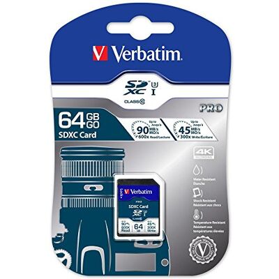 Verbatim Pro U3 SDXC karta 64 GB SD karta pro nahrávání videa ve 4K odolná proti vodě a nárazům černá Verbatim Pro U3 SDXC karta 64 GB SD karta pro nahrávání videa ve 4K odolná proti vodě a nárazům černá