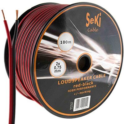 Seki - 2 x 0,75 mm - 100 m - Červená/Černá - CCA - Reproduktorový kabel Seki - 2 x 0,75 mm - 100 m - Červená/Černá - CCA - Reproduktorový kabel