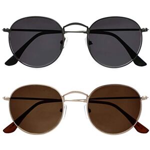 OPULIZE Sol sluneční brýle pro čtenáře balení 2 ks tenké okraje kulaté retro kovové obruby odolné proti poškrábání tónovaná čočka UV400 ochrana kovově šedá černá zlatá hnědá pánská SS94-79 +2. 00 OPULIZE Sol sluneční brýle pro čtenáře balení 2 ks tenké okraje kulaté retro kovové obruby odolné proti poškrábání tónovaná čočka UV400 ochrana kovově šedá černá zlatá hnědá pánská SS94-79 +2. 00