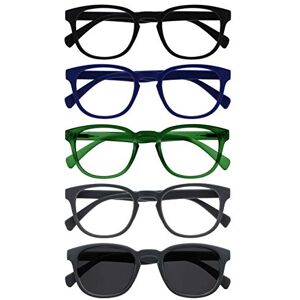 OPULIZE POP brýle na čtení pro dámy a pány s slunečními brýlemi na čtení balení 5 ks veselé kulaté matné brýle tónovaná skla s UV400 pružinové závěsy černá, modrá, zelená, šedá, sluneční OPULIZE POP brýle na čtení pro dámy a pány s slunečními brýlemi na čtení balení 5 ks veselé kulaté matné brýle tónovaná skla s UV400 pružinové závěsy černá, modrá, zelená, šedá, sluneční