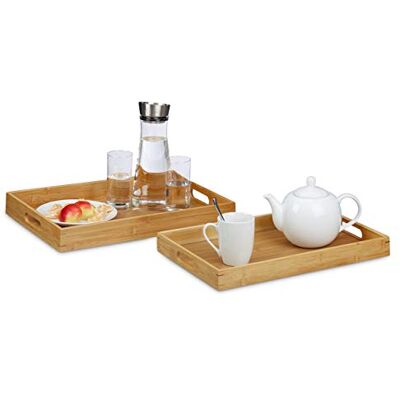 Relaxdays Servírovací podnos bambus sada 2 ks, zvýšený okraj, otvory pro 45 x 42 cm široký Relaxdays Servírovací podnos bambus sada 2 ks, zvýšený okraj, otvory pro 45 x 42 cm široký