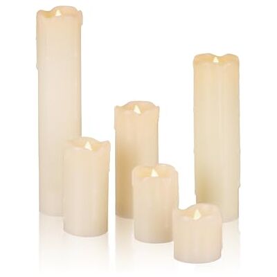 Relaxdays Sada LED svíček, 6 svíček z pravého vosku bez plamene, elektrické plápolavé svíčky, baterie, průměr 5 cm, krémová Relaxdays Sada LED svíček, 6 svíček z pravého vosku bez plamene, elektrické plápolavé svíčky, baterie, průměr 5 cm, krémová