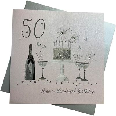 White Cotton Cards blahopřání k 50. narozeninám, ručně vyrobeno (v angličtině) White Cotton Cards blahopřání k 50. narozeninám, ručně vyrobeno (v angličtině)