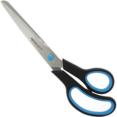 Westcott E-30293 00 nůžky Easy Grip, nerezové, zahnuté, asymetrické, modré/černé, 24,7 cm / 9 palců Westcott E-30293 00 nůžky Easy Grip, nerezové, zahnuté, asymetrické, modré/černé, 24,7 cm / 9 palců