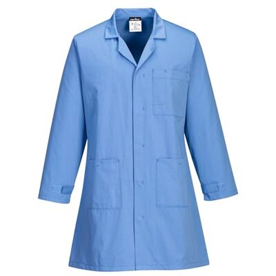 Portwest AS10 antistatický laboratorní plášť dlouhý rukáv lehký odolný ESD Hamilton Blue, L, EN 61340-5-1, UPF 50+, EN 1149-5, 65% polyester, 34% bavlna, Skryté druky Portwest AS10 antistatický laboratorní plášť dlouhý rukáv lehký odolný ESD Hamilton Blue, L, EN 61340-5-1, UPF 50+, EN 1149-5, 65% polyester, 34% bavlna, Skryté druky
