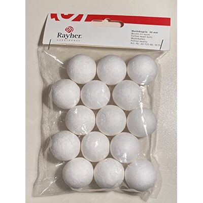 Rayher 3312500 Wattekugeln, weiß, 30 mm ø, SB-Btl. 15 Stück Rayher 3312500 Wattekugeln, weiß, 30 mm ø, SB-Btl. 15 Stück