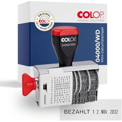 COLOP Datumové razítko s 12 různými texty 04000/WD 4mm Ruční razítko vše v jednom pro doručenou poštu a účetnictví Hotovo, placené atd. COLOP Datumové razítko s 12 různými texty 04000/WD 4mm Ruční razítko vše v jednom pro doručenou poštu a účetnictví Hotovo, placené atd.