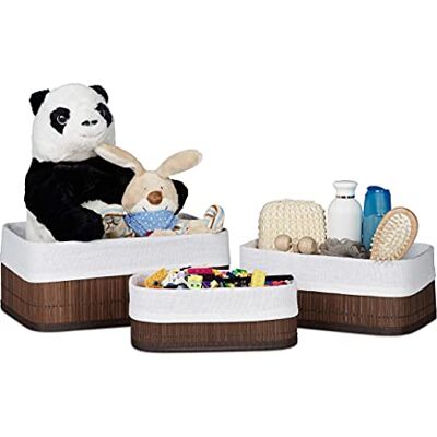 Relaxdays Úložný koš sada 3 ks, látkový potah, bambus, obdélníkový, hnědý Koupelna, doplňky, hračky, univerzální koš Relaxdays Úložný koš sada 3 ks, látkový potah, bambus, obdélníkový, hnědý Koupelna, doplňky, hračky, univerzální koš
