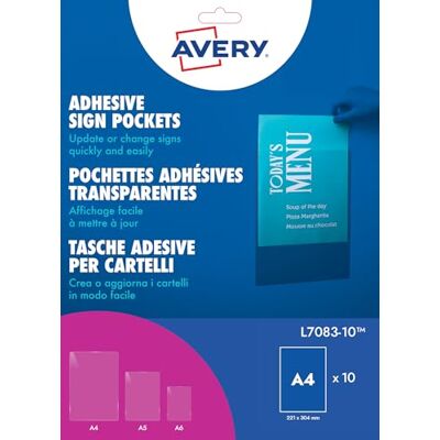 Avery selbstklebende Infotaschen 1 pro Blatt 221 x 304 mm 10 Stück transparent Avery selbstklebende Infotaschen 1 pro Blatt 221 x 304 mm 10 Stück transparent