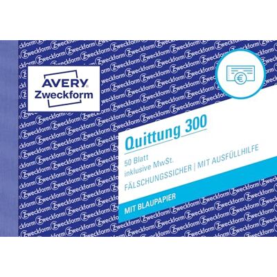 Avery 300 bloků stvrzenek (A6 na šířku, 50 listů, 1 list modrého papíru, potisk dokumentů odolný proti falšování, pro částky pod 250 € vč. DPH, pro DE/AT) bílý Avery 300 bloků stvrzenek (A6 na šířku, 50 listů, 1 list modrého papíru, potisk dokumentů odolný proti falšování, pro částky pod 250 € vč. DPH, pro DE/AT) bílý