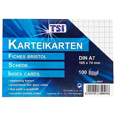 TSI Kartotéční lístky bílé, balení po 100 kusech, kostkované, velikost: DIN A7 (105 x 74 mm), č TSI Kartotéční lístky bílé, balení po 100 kusech, kostkované, velikost: DIN A7 (105 x 74 mm), č