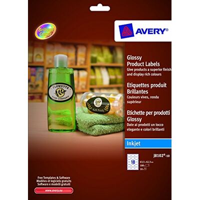 Avery J8102-10 Ovale Etiketten für Tintenstrahldrucker Papier 63,5 x 42,3 mm (18 pro Blatt) Pack mit 10 Avery J8102-10 Ovale Etiketten für Tintenstrahldrucker Papier 63,5 x 42,3 mm (18 pro Blatt) Pack mit 10