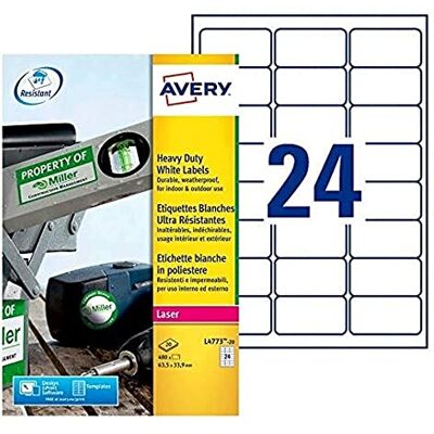 Avery L4773-20 480x ultra odolné etikety pro laserové tiskárny 63,5 x 33,9 mm bílé Avery L4773-20 480x ultra odolné etikety pro laserové tiskárny 63,5 x 33,9 mm bílé