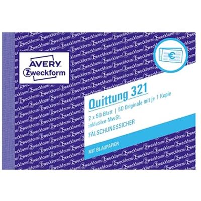 Avery 321 blok stvrzenek (A6 na šířku, 2x50 listů, s průrazem, odolný proti falšování, vč. DPH, pro Německo a Rakousko) bílý Avery 321 blok stvrzenek (A6 na šířku, 2x50 listů, s průrazem, odolný proti falšování, vč. DPH, pro Německo a Rakousko) bílý