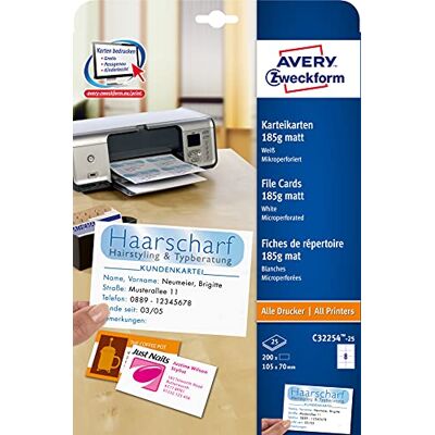 Avery C32254-25 kartotéční lístky (prázdné, oboustranně potištěné, matné bílé, extra jemná mikroperforace, 25 listů) pro vlastní tisk na všech tiskárnách Avery C32254-25 kartotéční lístky (prázdné, oboustranně potištěné, matné bílé, extra jemná mikroperforace, 25 listů) pro vlastní tisk na všech tiskárnách