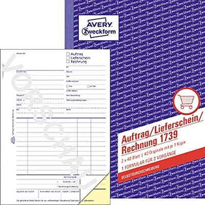 Avery 1739 zakázka/dodávání / účet kombinovaná kniha (A5, 2 x 40 listů, samolepicí s barevným průchodem, s podpisem pro zadávací prostředky) bílá/žlutá Avery 1739 zakázka/dodávání / účet kombinovaná kniha (A5, 2 x 40 listů, samolepicí s barevným průchodem, s podpisem pro zadávací prostředky) bílá/žlutá