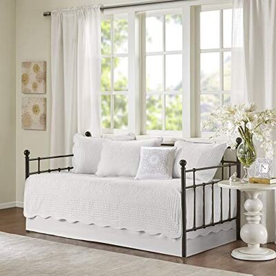 Madison Park Tuscany Quilt Set Casual Damask Medailon Stitching Design Lehké přehozy, přikrývky, povlaky na polštáře, mikrovlákno, bílá/opulentní zahrada, 75"x39", 6 Madison Park Tuscany Quilt Set Casual Damask Medailon Stitching Design Lehké přehozy, přikrývky, povlaky na polštáře, mikrovlákno, bílá/opulentní zahrada, 75"x39", 6