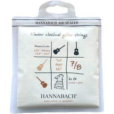 Hannabach Struny na klasickou kytaru série 890 MT pro dětskou kytaru 7/8 menzura: 62-64 cm – sada se 2 G strunami – 890MT 7/8 Hannabach Struny na klasickou kytaru série 890 MT pro dětskou kytaru 7/8 menzura: 62-64 cm – sada se 2 G strunami – 890MT 7/8