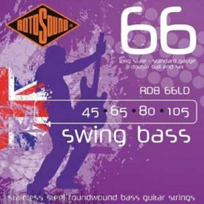 Rotosound Struny z ušlechtilé oceli pro basy, kulatý drát, Double Ball-End, standardní tloušťka 45 65 85 105 Rotosound Struny z ušlechtilé oceli pro basy, kulatý drát, Double Ball-End, standardní tloušťka 45 65 85 105