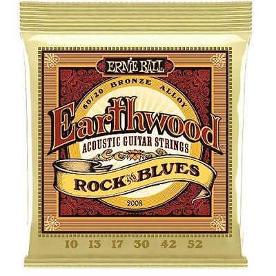 Ernie Ball Akustické kytarové struny Earthwood Rock and Blues, bronz 80/20, G struny nejsou ovinuté, tloušťka 10–52 Ernie Ball Akustické kytarové struny Earthwood Rock and Blues, bronz 80/20, G struny nejsou ovinuté, tloušťka 10–52