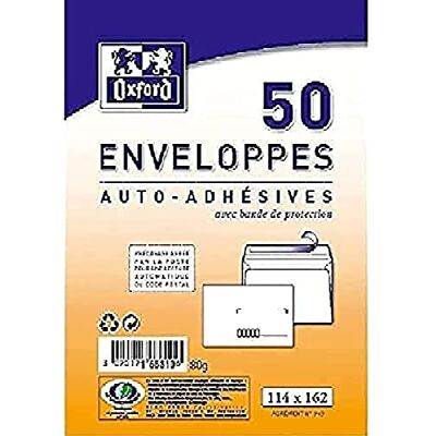 Oxford enveloppes pr‚cas‚es, C6, blanche, 114 x 162 mm, Oxford enveloppes pr‚cas‚es, C6, blanche, 114 x 162 mm,