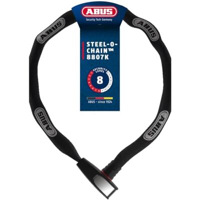 ABUS Řetězový zámek Steel-O-Chain 8807K – Flexibilní zámek na kolo z tvrzené oceli – bezpečnostní úroveň 8-85 cm – černý ABUS Řetězový zámek Steel-O-Chain 8807K – Flexibilní zámek na kolo z tvrzené oceli – bezpečnostní úroveň 8-85 cm – černý