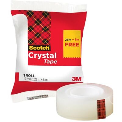 Scotch Kristallklares Klebeband, 1 Rolle, 19 mm x 25 m + 8 m GRATIS Vielseitiges Klebeband für Starke, Dauerhafte Haftung; Transparentes Glanz-Finish zum Reparieren Scotch Kristallklares Klebeband, 1 Rolle, 19 mm x 25 m + 8 m GRATIS Vielseitiges Klebeband für Starke, Dauerhafte Haftung; Transparentes Glanz-Finish zum Reparieren