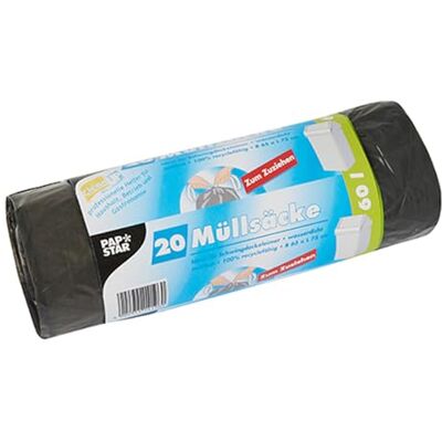 PAPSTAR Pytle na odpadky / plastové pytle k zatažení (240 kusů na 12 kolečkách), LDPE 60 l, šedé, ideální pro vibrační kbelíky, 75 x 65 cm, se stahovací pásky, vodotěsné, odolné proti roztržení PAPSTAR Pytle na odpadky / plastové pytle k zatažení (240 kusů na 12 kolečkách), LDPE 60 l, šedé, ideální pro vibrační kbelíky, 75 x 65 cm, se stahovací pásky, vodotěsné, odolné proti roztržení