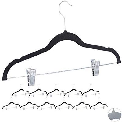 Relaxdays Samtbügel mit Clips 12er Set, 360° drehbarer Haken, schwarz Hosenbügel, rutschfeste Hemdenbügel, 43 cm breit Relaxdays Samtbügel mit Clips 12er Set, 360° drehbarer Haken, schwarz Hosenbügel, rutschfeste Hemdenbügel, 43 cm breit
