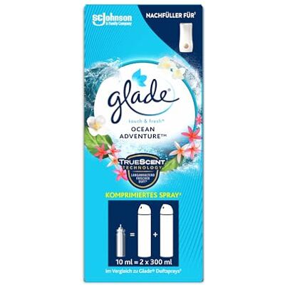Glade Touch & Fresh doplňovač, osvěžovač vzduchu mini sprej, balení 1 ks Minispray náplň do pokojové vůně, vhodné pro Brise One Touch, vůně Ocean Adventure, jednoduché doplňování, 10 ml Glade Touch & Fresh doplňovač, osvěžovač vzduchu mini sprej, balení 1 ks Minispray náplň do pokojové vůně, vhodné pro Brise One Touch, vůně Ocean Adventure, jednoduché doplňování, 10 ml