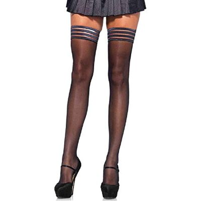 LEG AVENUE Sheer Stay Up With Striped Top LEG AVENUE Sheer Stay Up With Striped Top