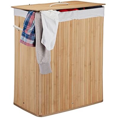 Relaxdays Koš na prádlo bambus s víkem, obdélníkový koš na prádlo, 2 přihrádky, objem 95 l, skládací koš na prádlo, výběr barev Relaxdays Koš na prádlo bambus s víkem, obdélníkový koš na prádlo, 2 přihrádky, objem 95 l, skládací koš na prádlo, výběr barev