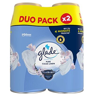 Glade Automatický náhradní náplň ve spreji, s éterickými oleji, balení 2 ks Dvojité balení pro automatický pokojový sprej, dlouhotrvající vůně, Pure Clean Linen, 2x 269 ml Glade Automatický náhradní náplň ve spreji, s éterickými oleji, balení 2 ks Dvojité balení pro automatický pokojový sprej, dlouhotrvající vůně, Pure Clean Linen, 2x 269 ml