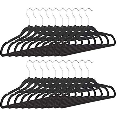 Relaxdays , schwarz Kleiderbügel 20er Set, rutschfest, platzsparend, Samtbezug, 360° drehbarer Haken, HxB 22,5 x 41 cm, Samt, 20-Einheiten Relaxdays , schwarz Kleiderbügel 20er Set, rutschfest, platzsparend, Samtbezug, 360° drehbarer Haken, HxB 22,5 x 41 cm, Samt, 20-Einheiten