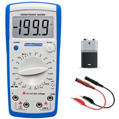 PeakTech P 3705 Digitální měřicí přístroj kapacity 20MF / Měřič odporu 2000 Mohm/zkoušečka průchodnosti / test DIODEN / test tranzistorů Hfe, 1 kus, modrý a bílý PeakTech P 3705 Digitální měřicí přístroj kapacity 20MF / Měřič odporu 2000 Mohm/zkoušečka průchodnosti / test DIODEN / test tranzistorů Hfe, 1 kus, modrý a bílý