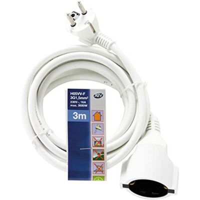 REV Prodlužovací kabel prodloužení 3 m s úhlovou zástrčkou, 3680 W, bílý REV Prodlužovací kabel prodloužení 3 m s úhlovou zástrčkou, 3680 W, bílý