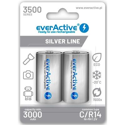 everActive Baterie C 3500 mAh 2 kusy, NI-MH, Baby R14, nabíjecí, přednabitá, špičková kvalita, Silver Line 1. 2 V, 1 blistrová karta, EVHRL14-3500, stříbrná everActive Baterie C 3500 mAh 2 kusy, NI-MH, Baby R14, nabíjecí, přednabitá, špičková kvalita, Silver Line 1. 2 V, 1 blistrová karta, EVHRL14-3500, stříbrná