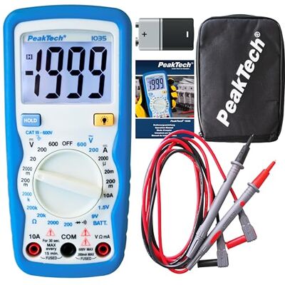 PeakTech P 1035 kompaktní digitální multimetr pro měření napětí, stejnosměrného proudu a odporu, modrý, bílý PeakTech P 1035 kompaktní digitální multimetr pro měření napětí, stejnosměrného proudu a odporu, modrý, bílý