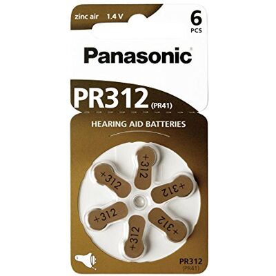 Panasonic PR312 zinek-vzduch baterie pro naslouchátka, typ 312, 1,4 V, baterie do naslouchadel, 6 kusů, hnědé, 2A/7103/49 Panasonic PR312 zinek-vzduch baterie pro naslouchátka, typ 312, 1,4 V, baterie do naslouchadel, 6 kusů, hnědé, 2A/7103/49