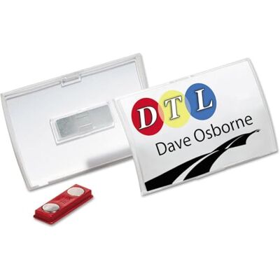 Durable Click Fold jmenovky s magnetem, 54 x 90 mm, 10 kusů, 821519 Konvexní provedení z PP, zacvakávací mechanismus pro výměnu zastrčených štítků, transparentní Durable Click Fold jmenovky s magnetem, 54 x 90 mm, 10 kusů, 821519 Konvexní provedení z PP, zacvakávací mechanismus pro výměnu zastrčených štítků, transparentní