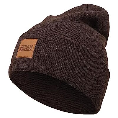 Urban Classics Unisex Synthetic Leatherpatch Long Beanie, heatherbrown, Jednotná velikost Urban Classics Unisex Synthetic Leatherpatch Long Beanie, heatherbrown, Jednotná velikost